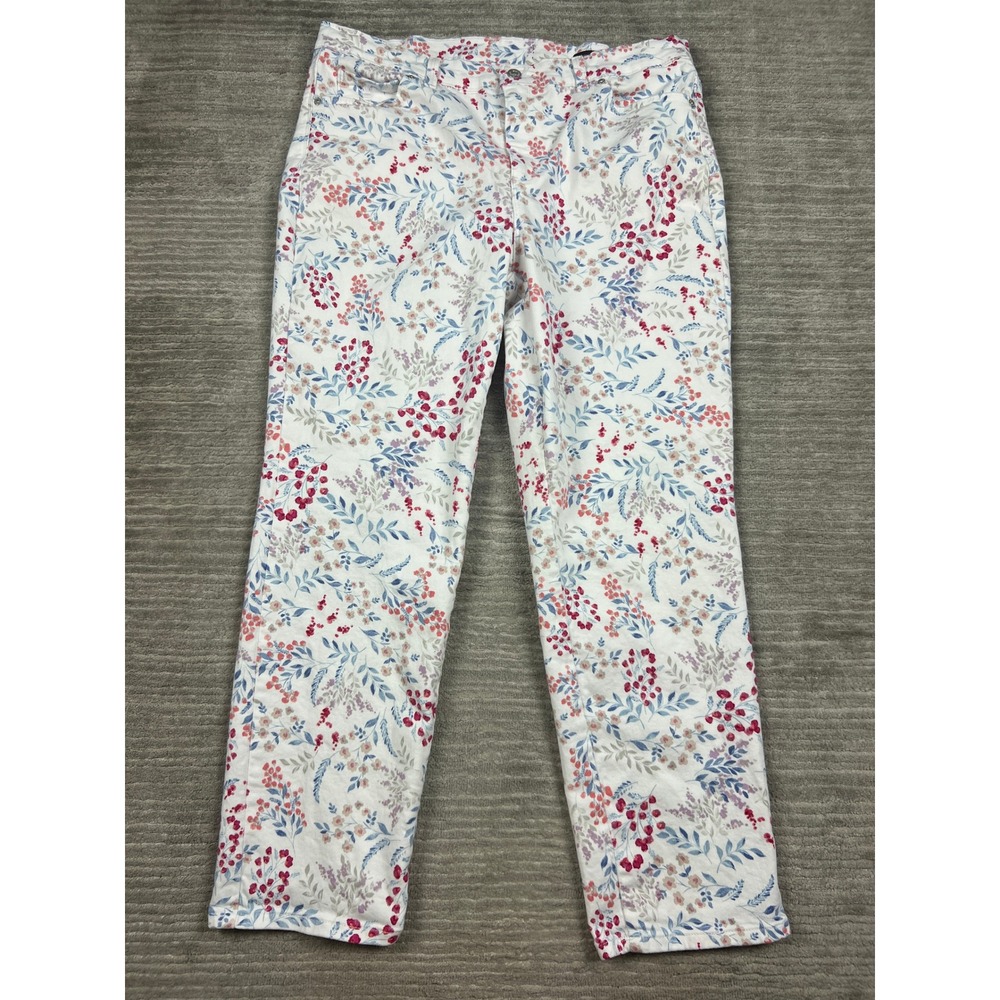 Gloria Vanderbilt Jeans Women 16 White Floral Amanda Straight High Rise 30173